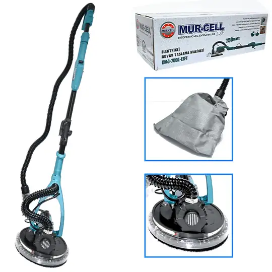 Vakumlu Toz Emici Alçı Duvar Zımparalama Makinesi 750W Güçlü Motor LED Işıklı Profesyonel Tavan Duvar Zımparası Mur-Cell Seri