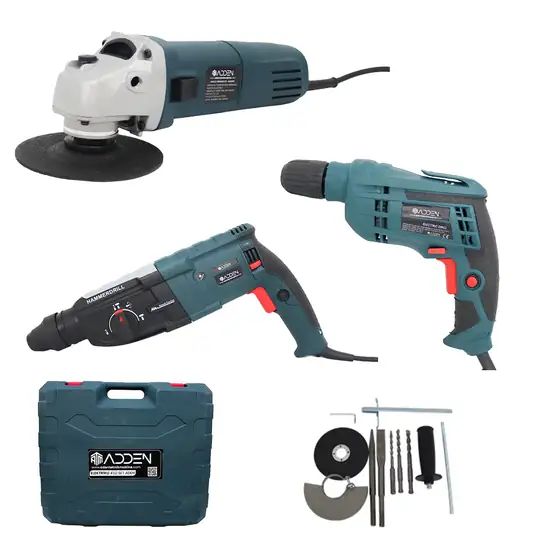 3 lü Profesyonel Elektrikli El Aletleri Seti Kırıcı Delici Hilti Darbeli Matkap ve 125 mm Avuç Taşlama Spiral Makinesi Kombo Set